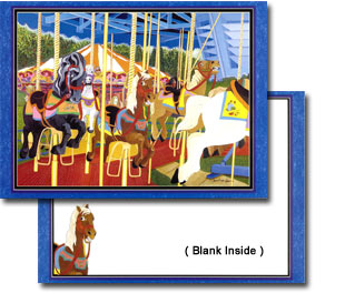 The Blue Racer - Whimsical Carousel Horse Note Card