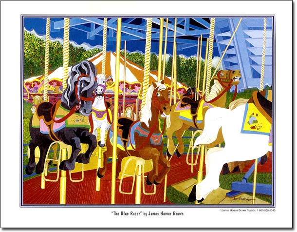 The Blue Racer - Whimsical Carousel Horse Art Print